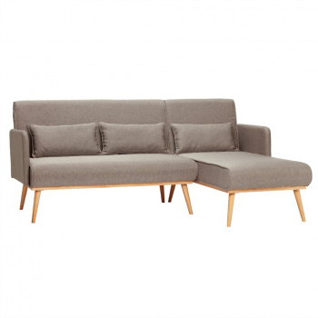 3sits-soffa med divan - Ljusgr/tyg och ek