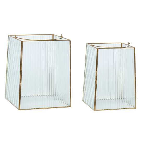 Lykta 2-pack 'Ripple' - Mässing/Glas