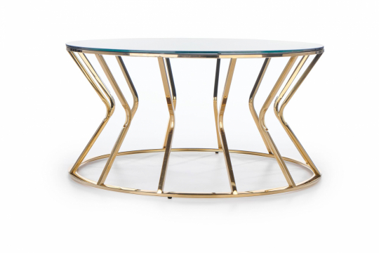 Soffbord 'Afina' runt 90cm - Glas/mässing