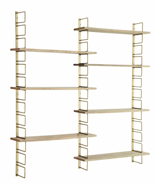 Vägghylla 'Wooden shelves' - Mässing/natur
