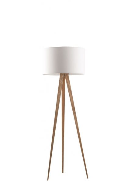 Golvlampa Tripod -  Trä och vit