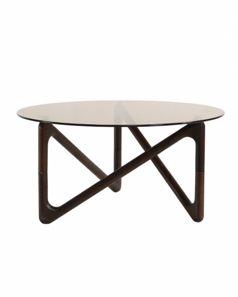 Soffbord 'Modica' Ø80 - Valnöt/Glas