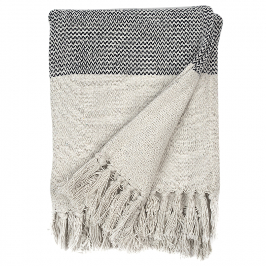 Pläd i återvunnen bomull 'Skiss' - Beige/Blå