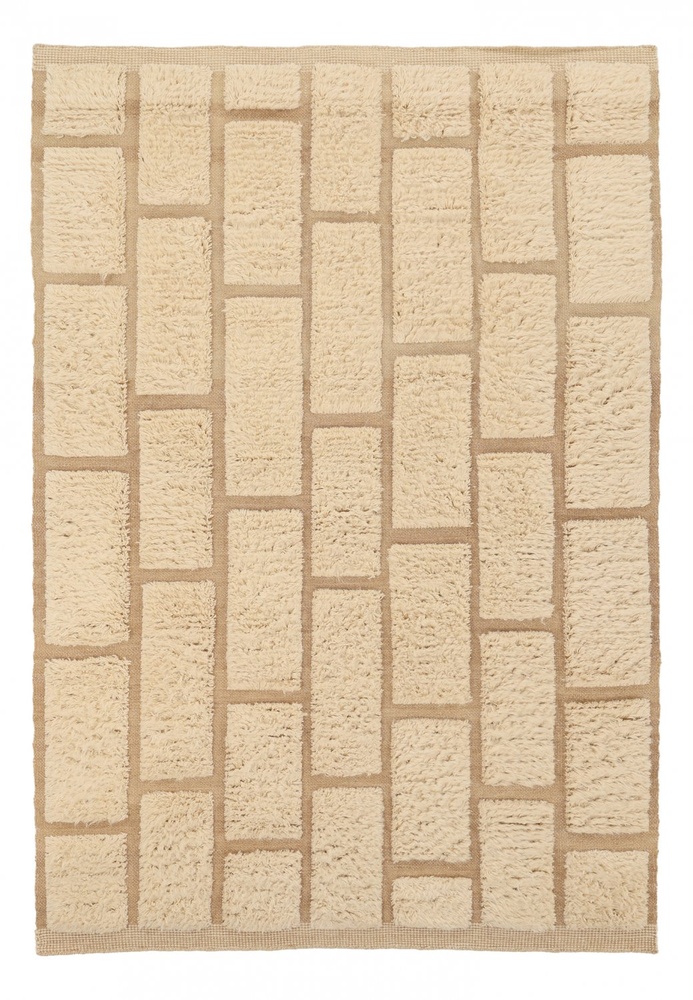 Ryamatta 'Leknes Handvävd Ull' - Beige