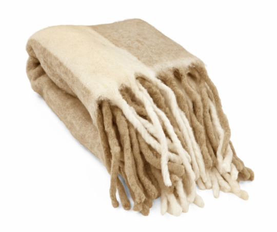 Pläd 'Beatriz Stripe' 130x170cm - Beige/vit