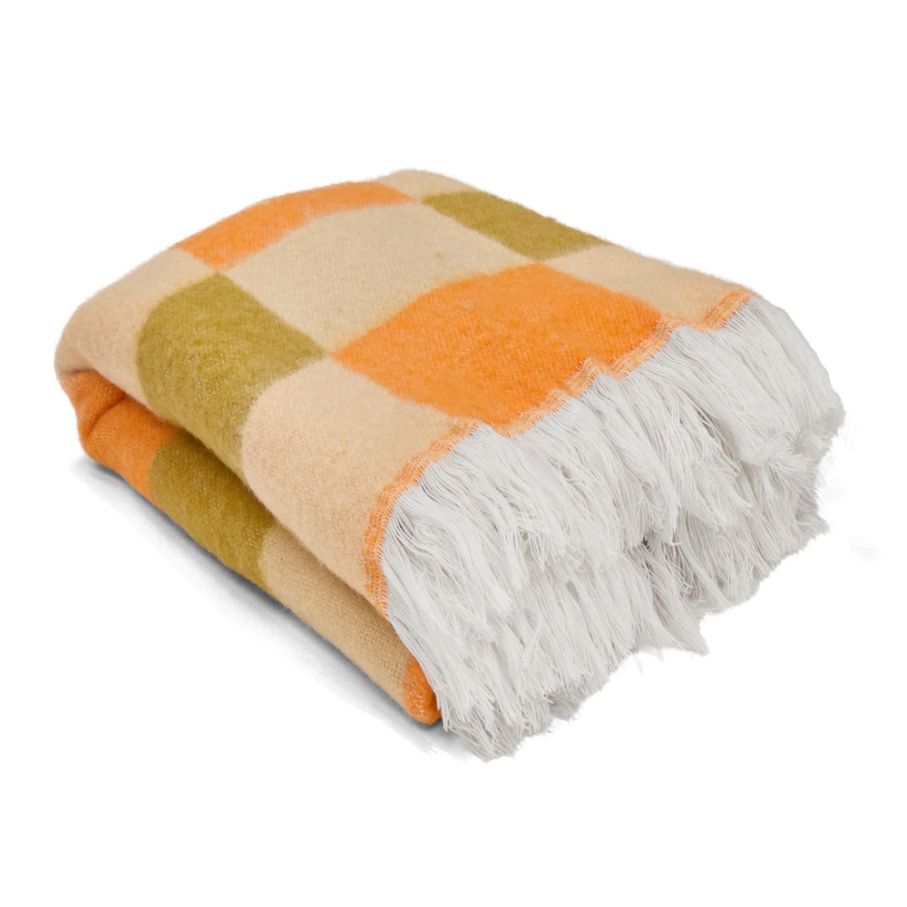 Pläd 'Audrey Check' 130x170cm - Beige/gul/orange