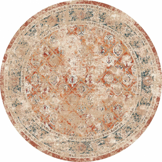 Rund matta 'Douz' 200cm - Röd/Multi