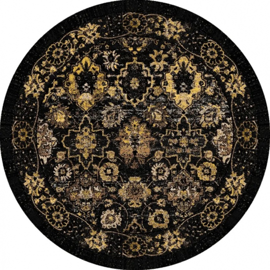 Rund matta 'Fernana' 120cm - Svart/Guld