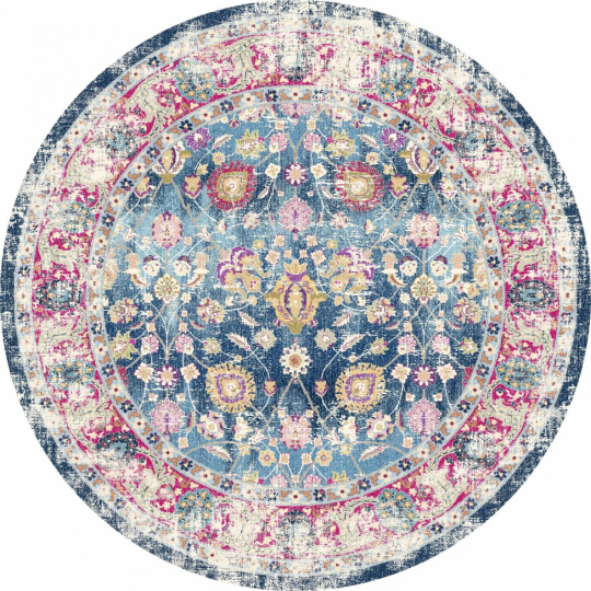 Rund matta 'Bouhjar' 160cm - Blå/Rosa/Multi