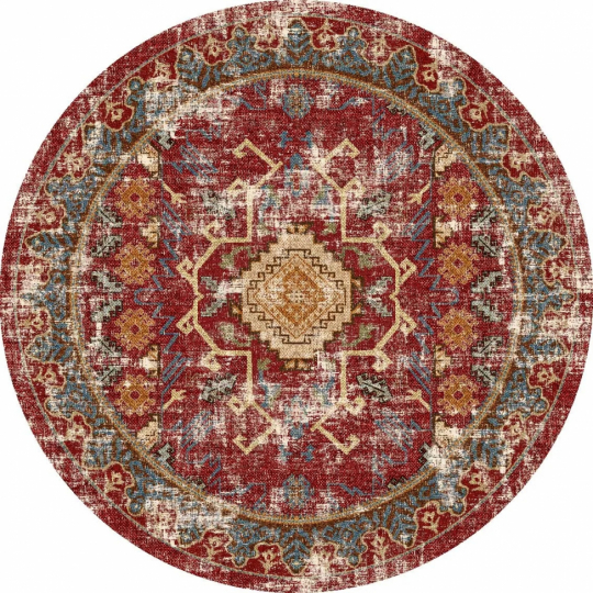 Rund matta 'Idri' 160cm - Röd/Multi