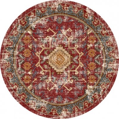 Rund Matta 'Idri' 240cm - Röd/Multi