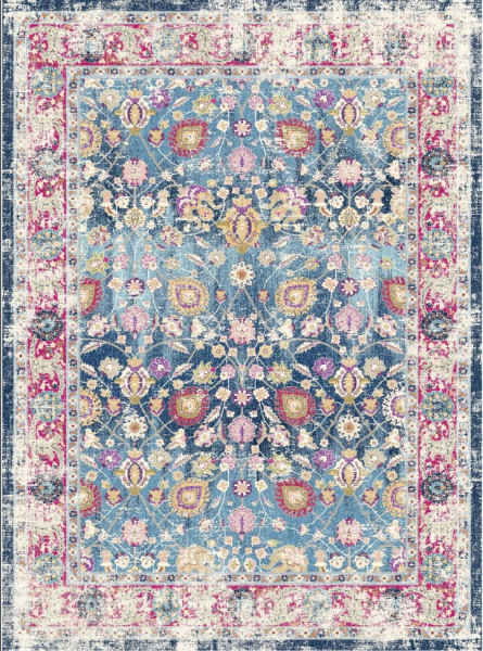 Wiltonmatta 'Bouhjar' 340x440cm - Blå/Rosa/Multi