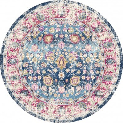 Rund Matta 'Bouhjar' 120cm - Blå/Rosa/Multi