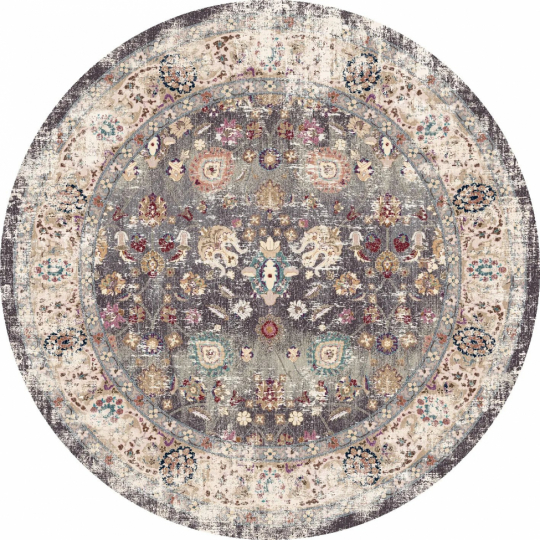 Rund matta 'Bouhjar' 120cm - Grå/Multi
