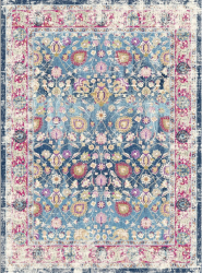 Wiltonmatta 'Bouhjar' 80x150cm - Blå/Rosa/Multi
