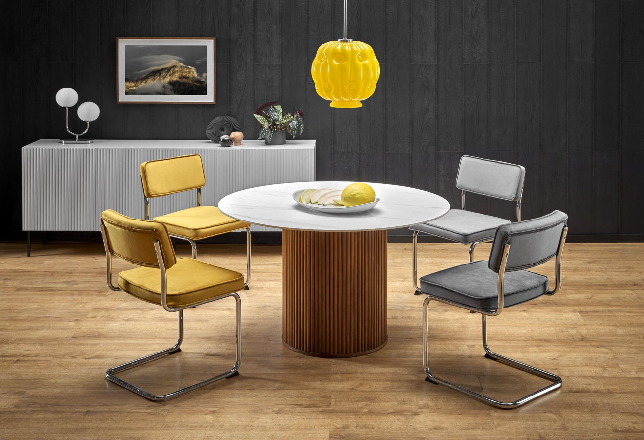 Matbord 'Bruno' Runt 120cm - Valnöt/marmor