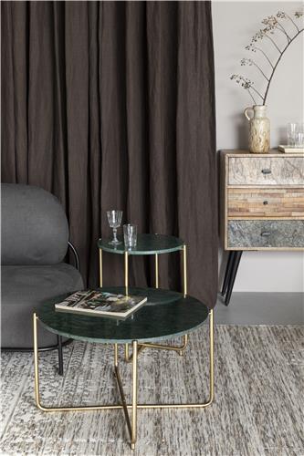 Soffbord 'Timpa' Runt 70cm  - Grön marmor/Guld