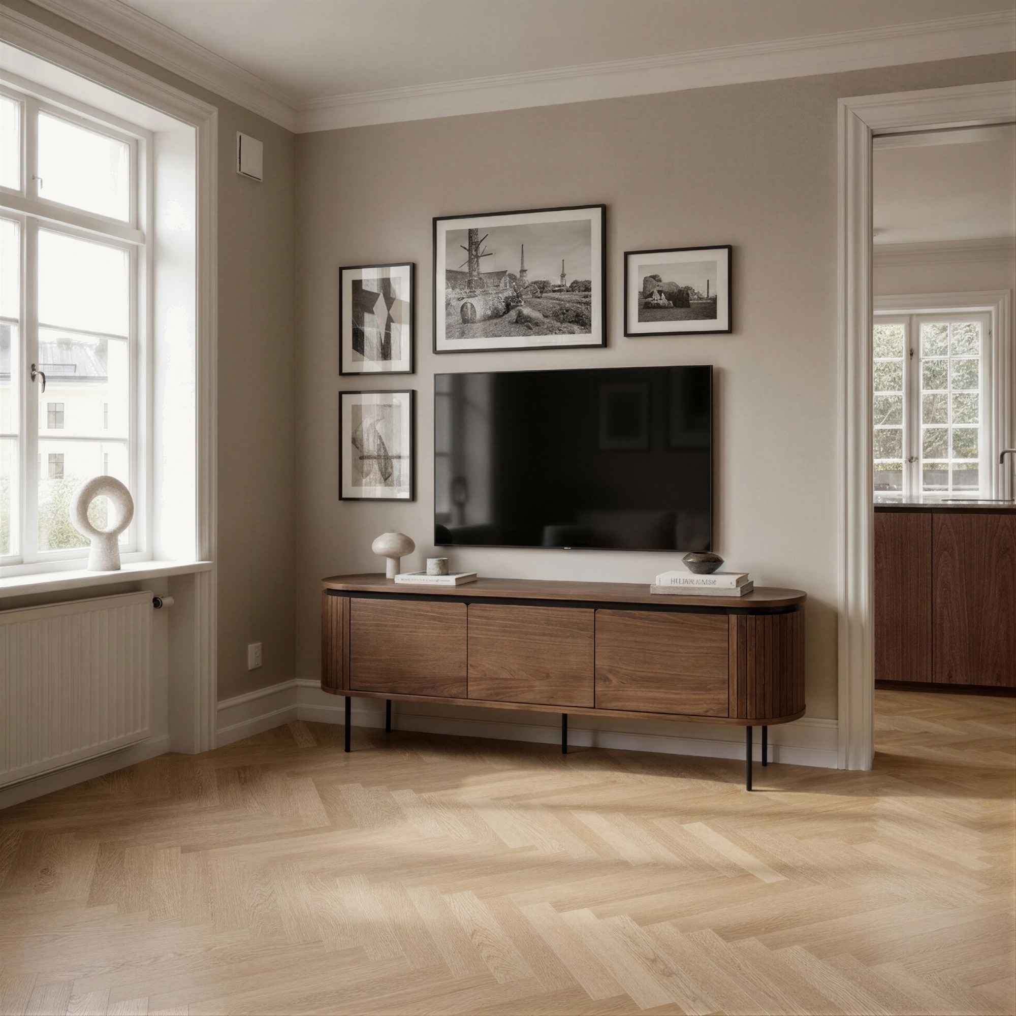 Tv-bänk 'Kärra' 160x40cm - Valnöt/Svart