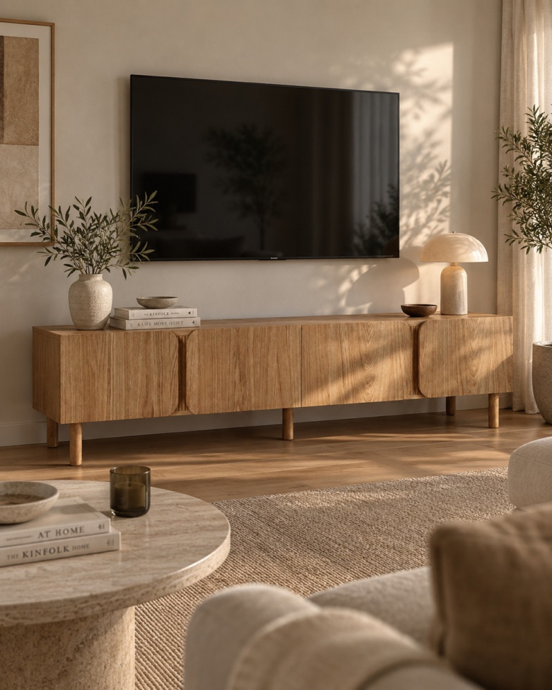 Tv-bänk 'Lövhamn' 200x42x55cm - Natur