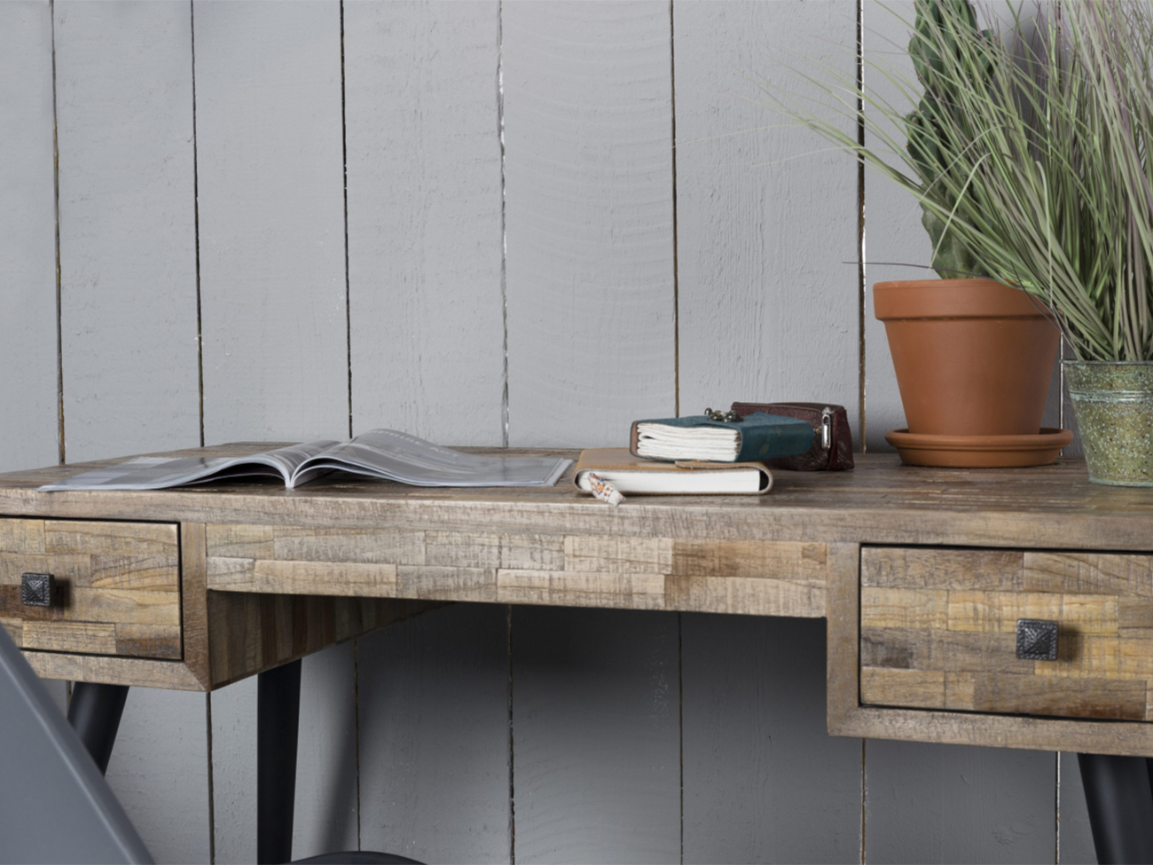 Skrivbord/Sidobord 'Leo' - Teak/Stål