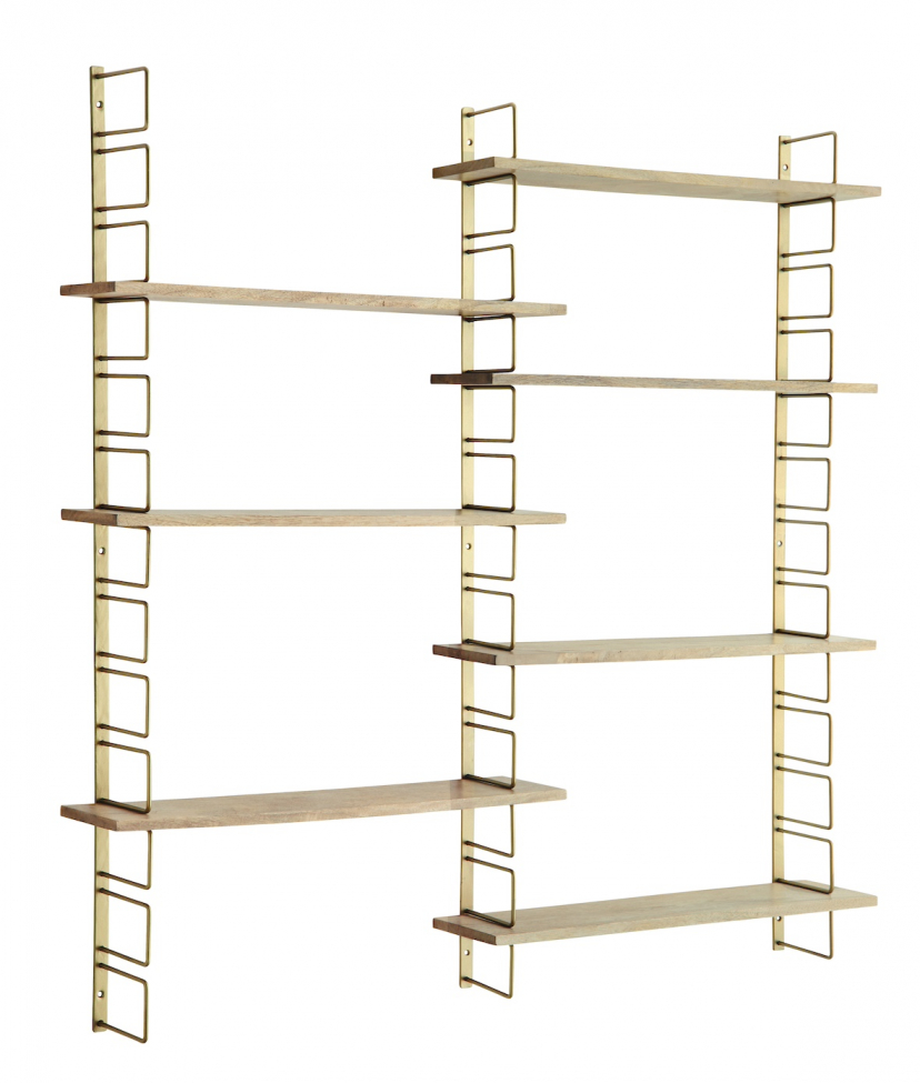 vägghylla 'wooden shelves' - mässing/natur