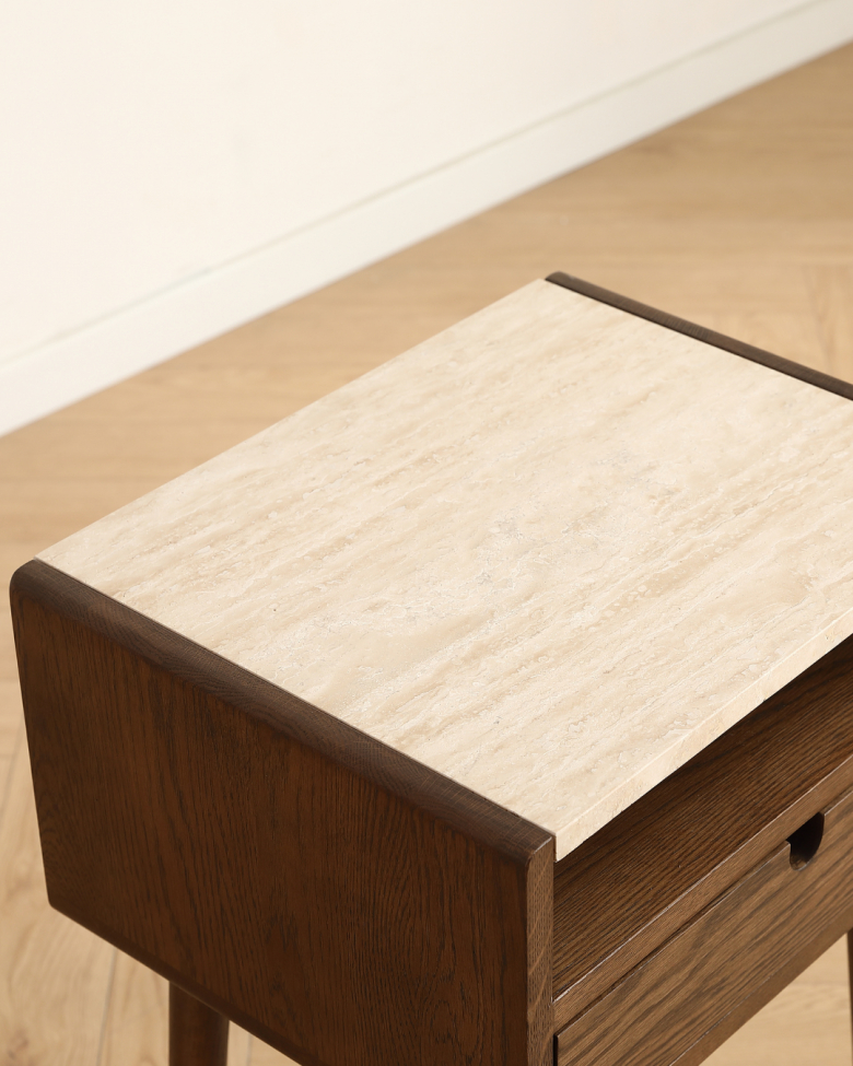 Sidobord 'Sapri' 45x60cm - Valnöt/Travertin