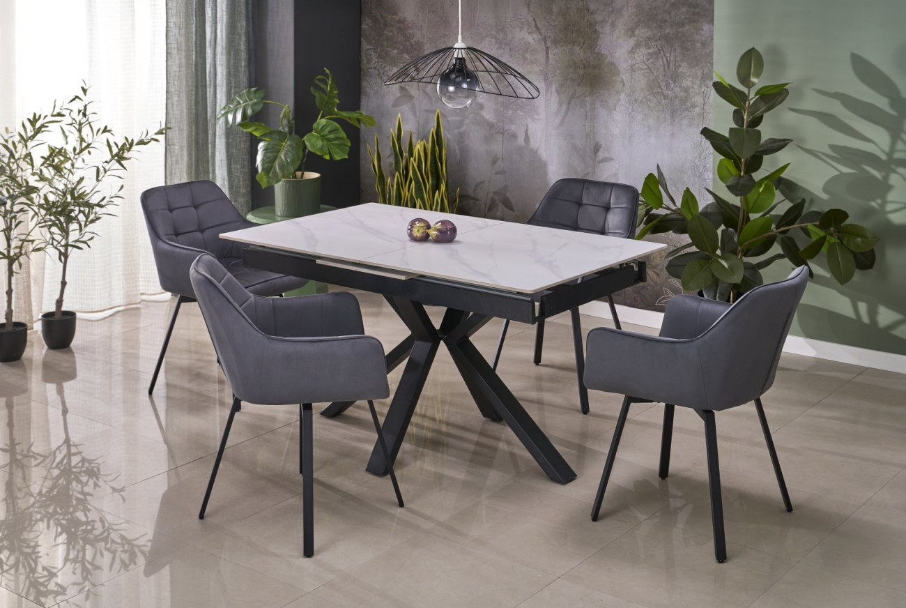 Matbord 'Platan' 140-180cm - Vit/svart