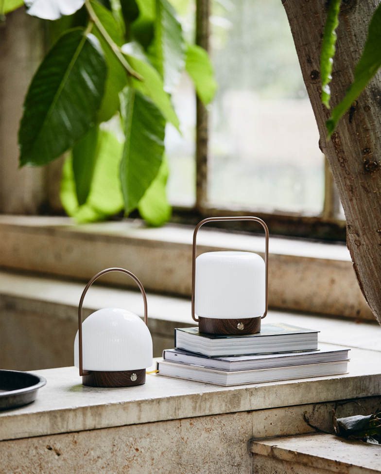 Portabel lampa 'Troy' - Vit/Brun