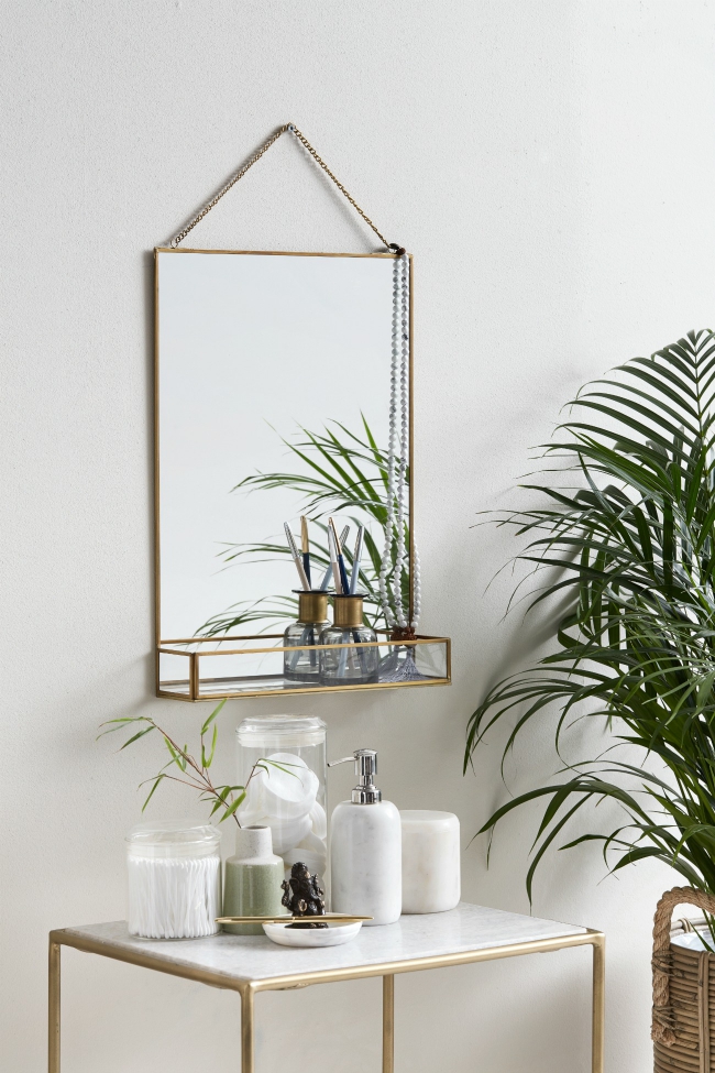 Spegel med hylla 'Elis' - Guld