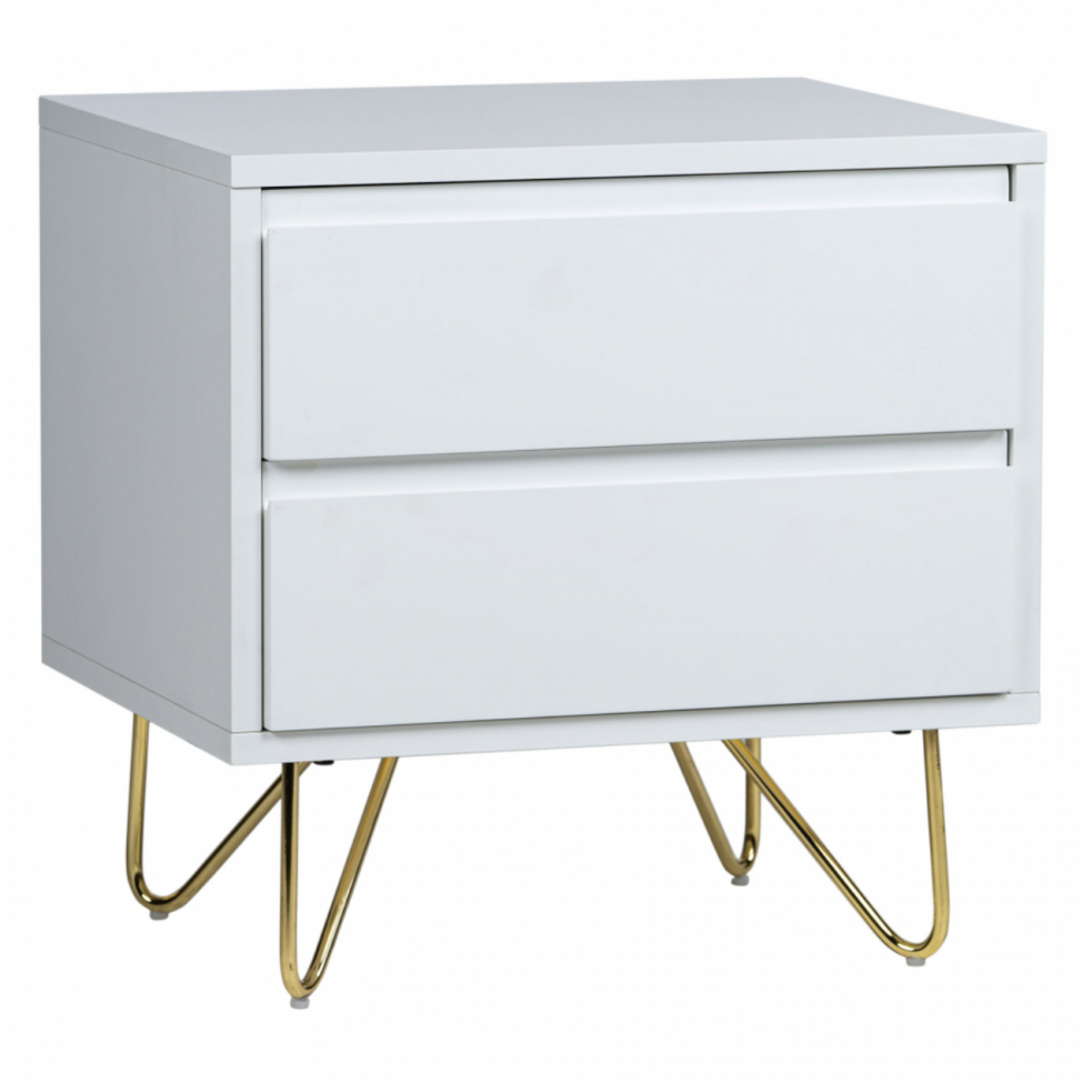 sängbord 'elle' - vit/mässing