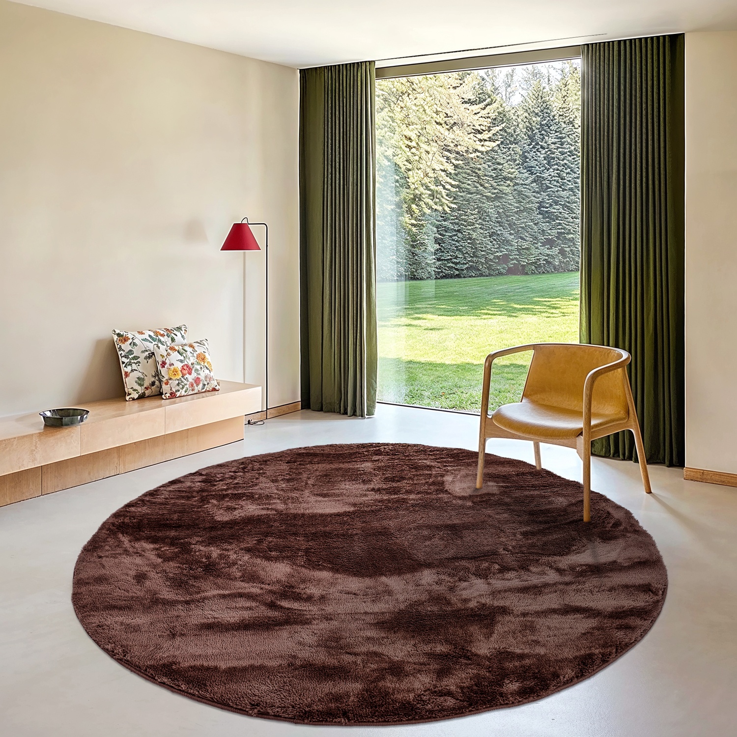 Rund matta 'Aranga Super Soft' - Mörk brun