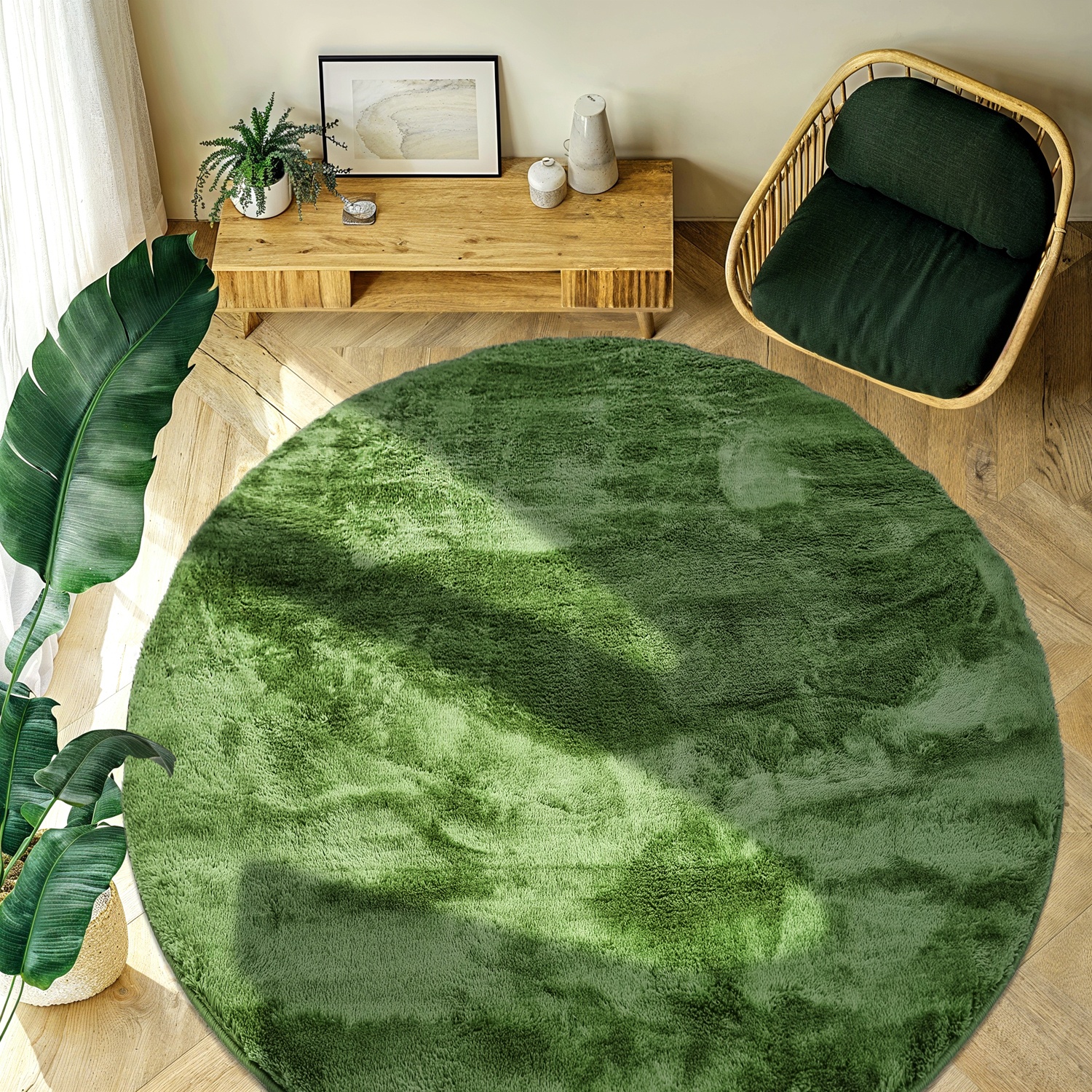 Rund matta 'Aranga Super Soft' - Oliv