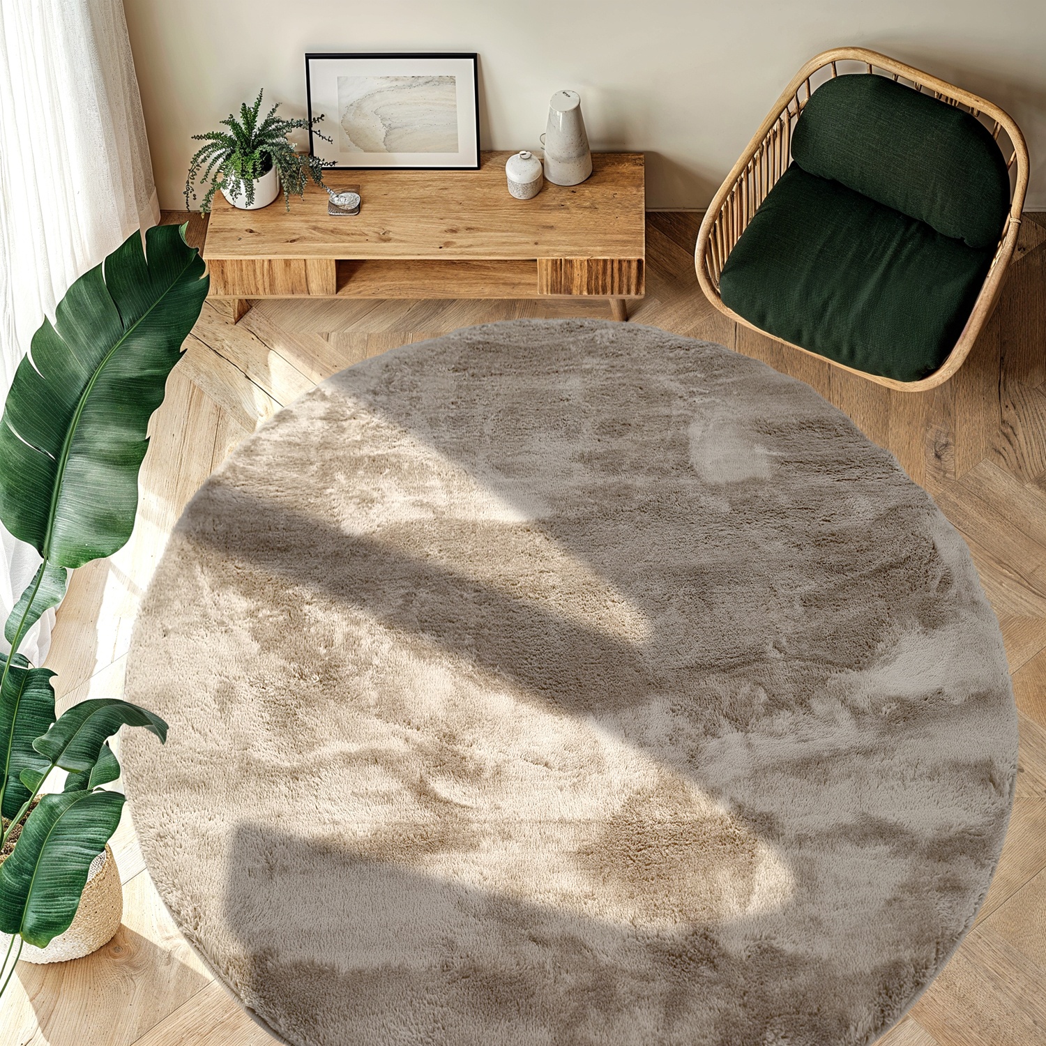 Rund matta 'Aranga Super Soft Fur' - Grön