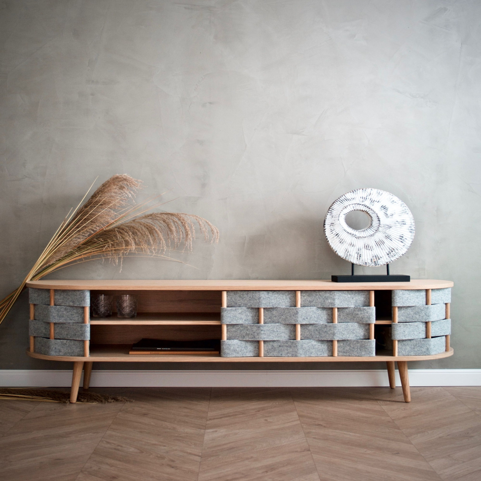 TV-bänk 'Felt' 160cm - Natur/Grå
