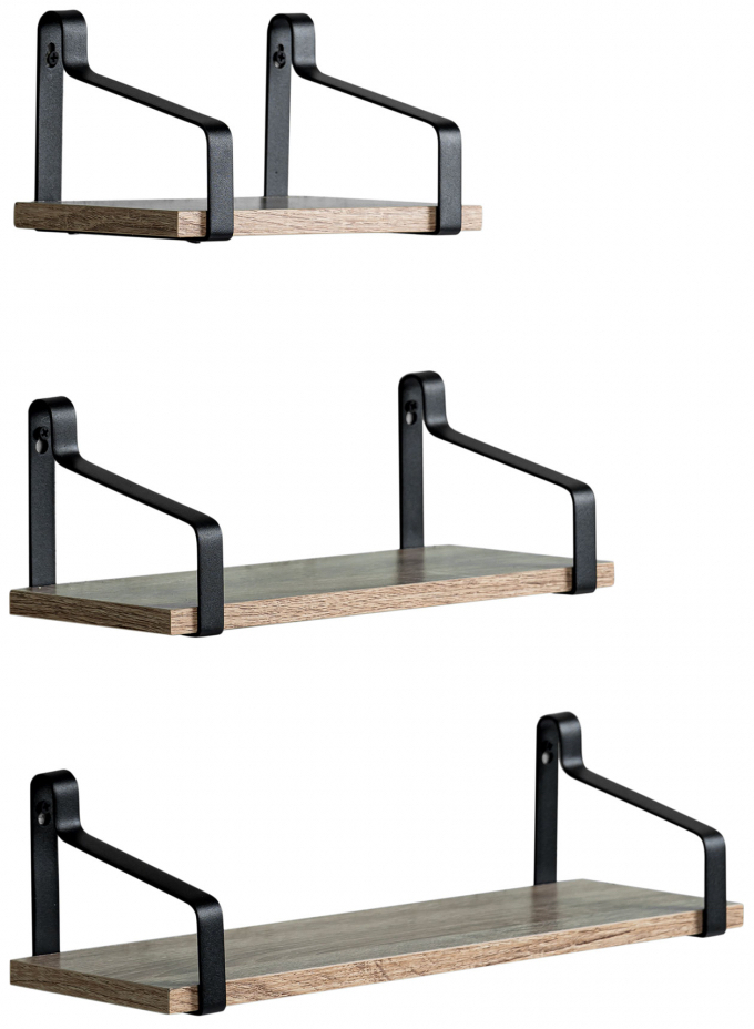 3-pack Vägghyllor 'Mia' - Svart/Natur