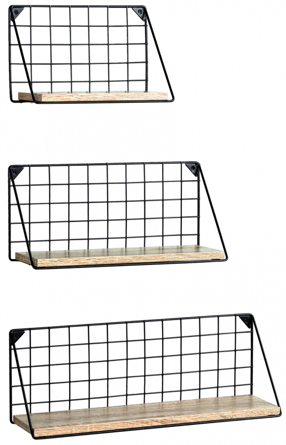 3-pack Vägghyllor 'Net' - Svart/Natur