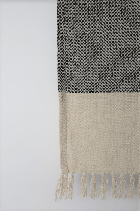 Pläd i återvunnen bomull 'Skiss' - Beige/Blå