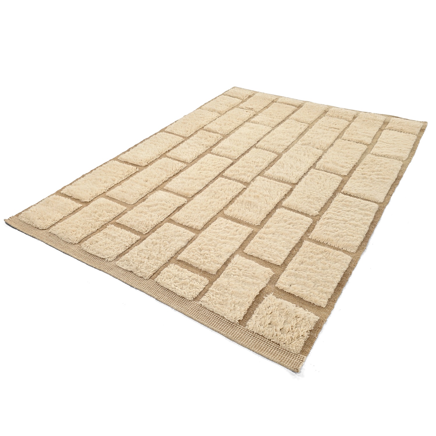 Ryamatta 'Leknes Handvävd Ull' - Beige