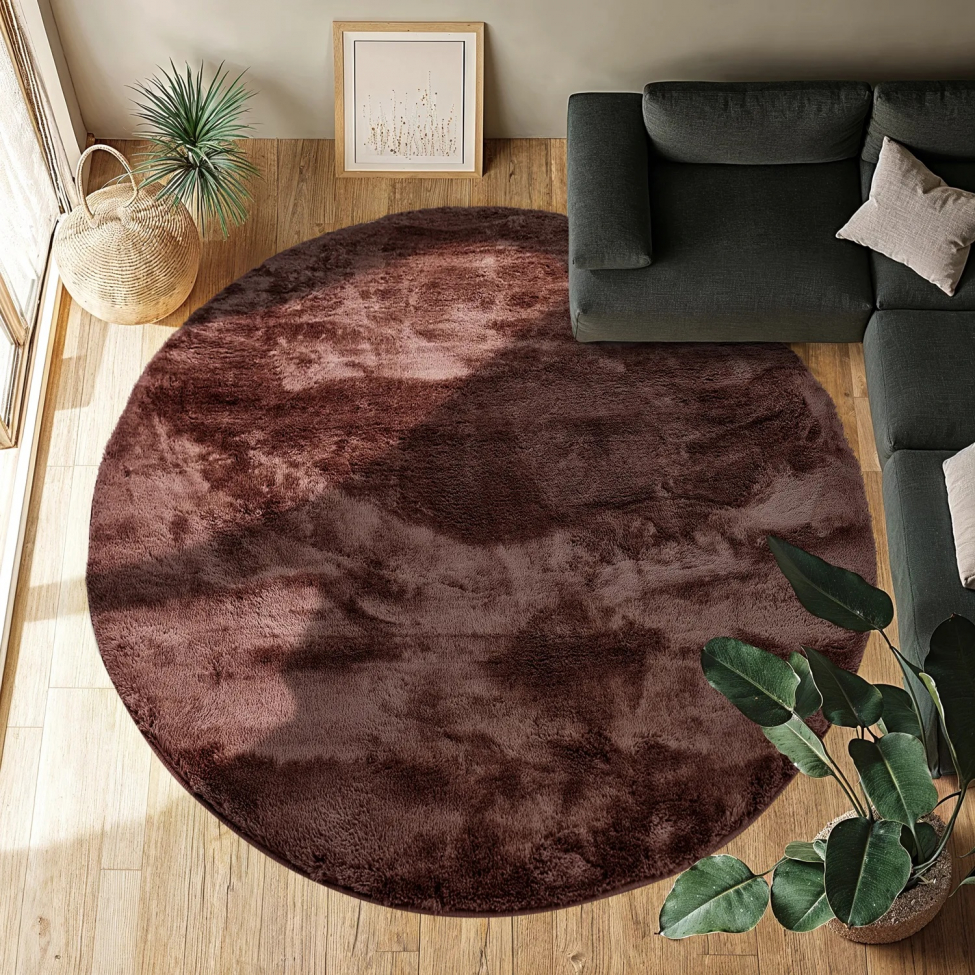 Rund matta 'Aranga Super Soft' 120cm - Mörkbrun