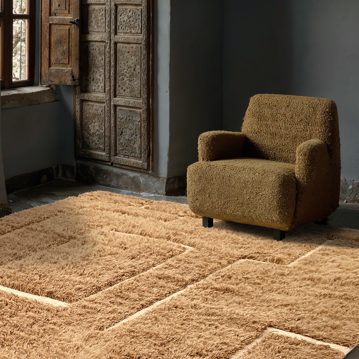 Ryamatta 'Kiberg Handvävd Ull' - Beige
