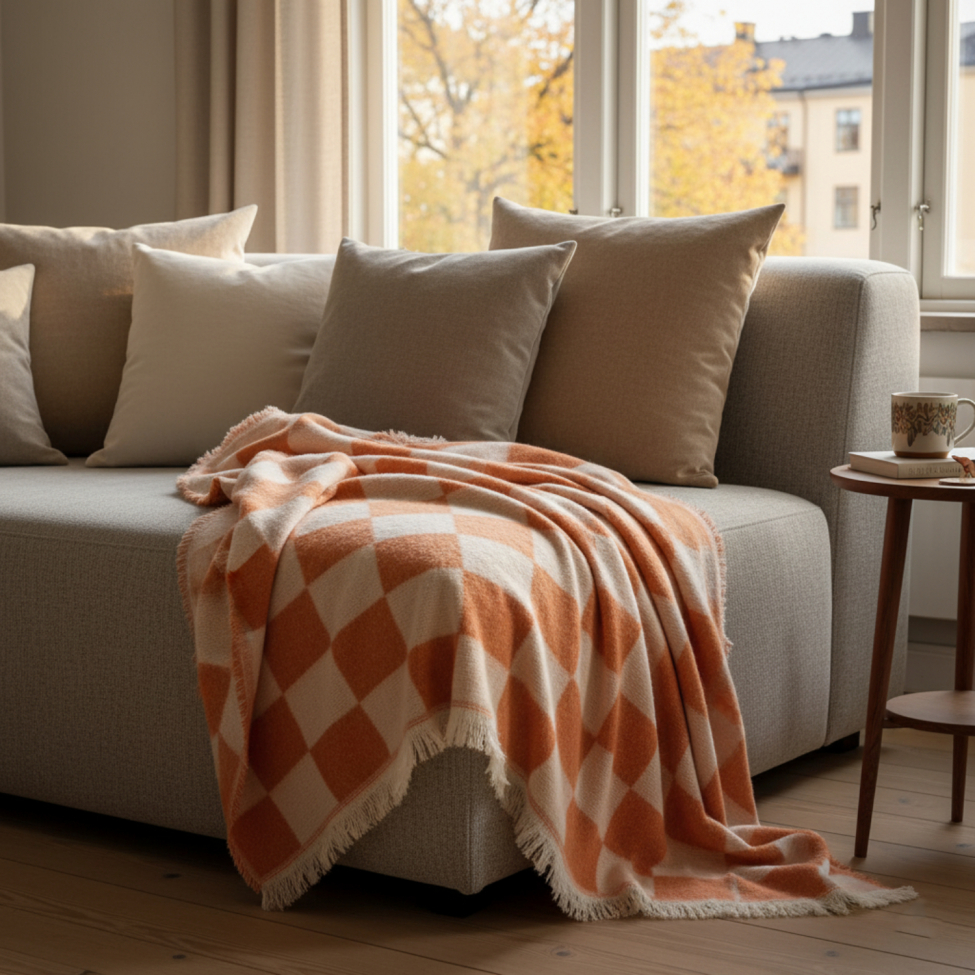 Pläd 'Audrey Check' 130x170cm - Rosa/vit