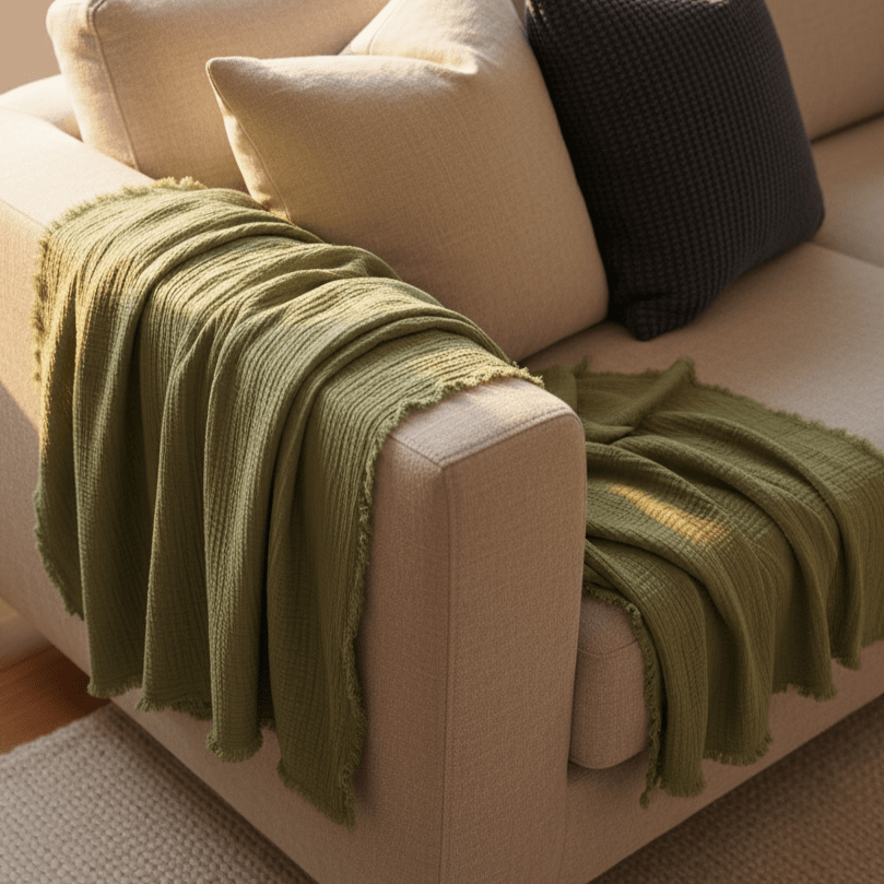 Muslinpläd 'Dorena' 130x170cm - Grön