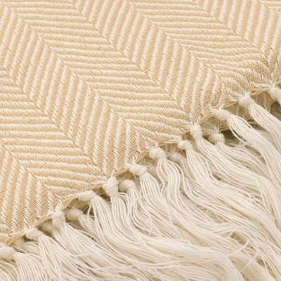 Bomullspläd 'Denisa Fishbone' 130x170cm - Beige/vit