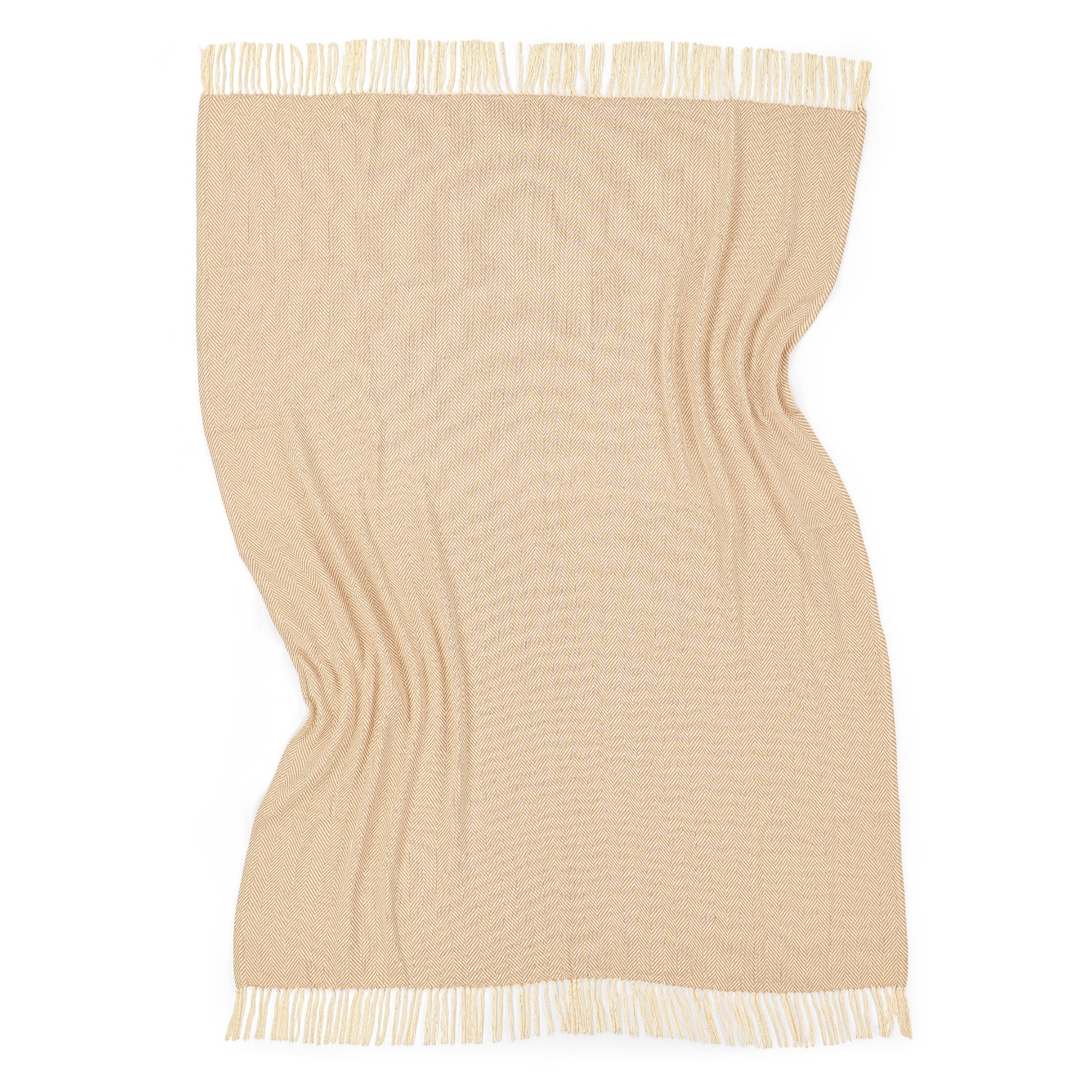 Bomullspläd 'Denisa Fishbone' 130x170cm - Beige/vit