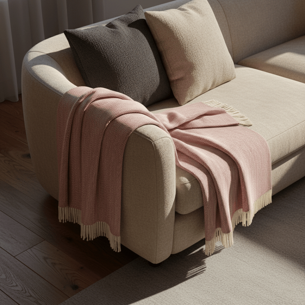 Bomullspläd 'Denisa Fishbone' 130x170cm - Röd/vit