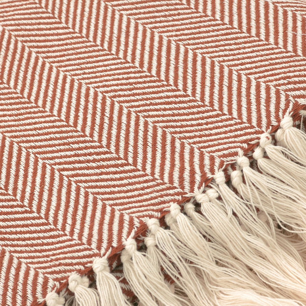 Bomullspläd 'Denisa Fishbone' 130x170cm - Brun/vit