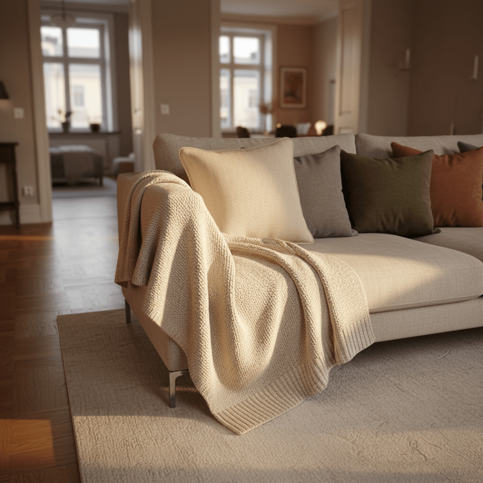 Kuddfodral 'Denisa Fishbone' 45x45cm - Beige/vit