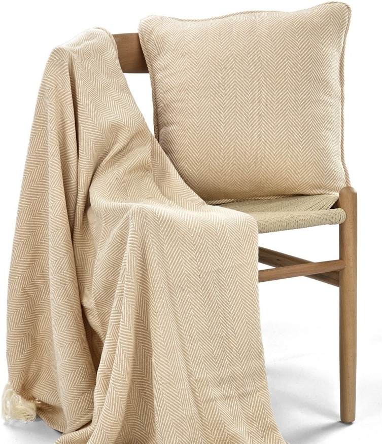 Kuddfodral 'Denisa Fishbone' 45x45cm - Beige/vit