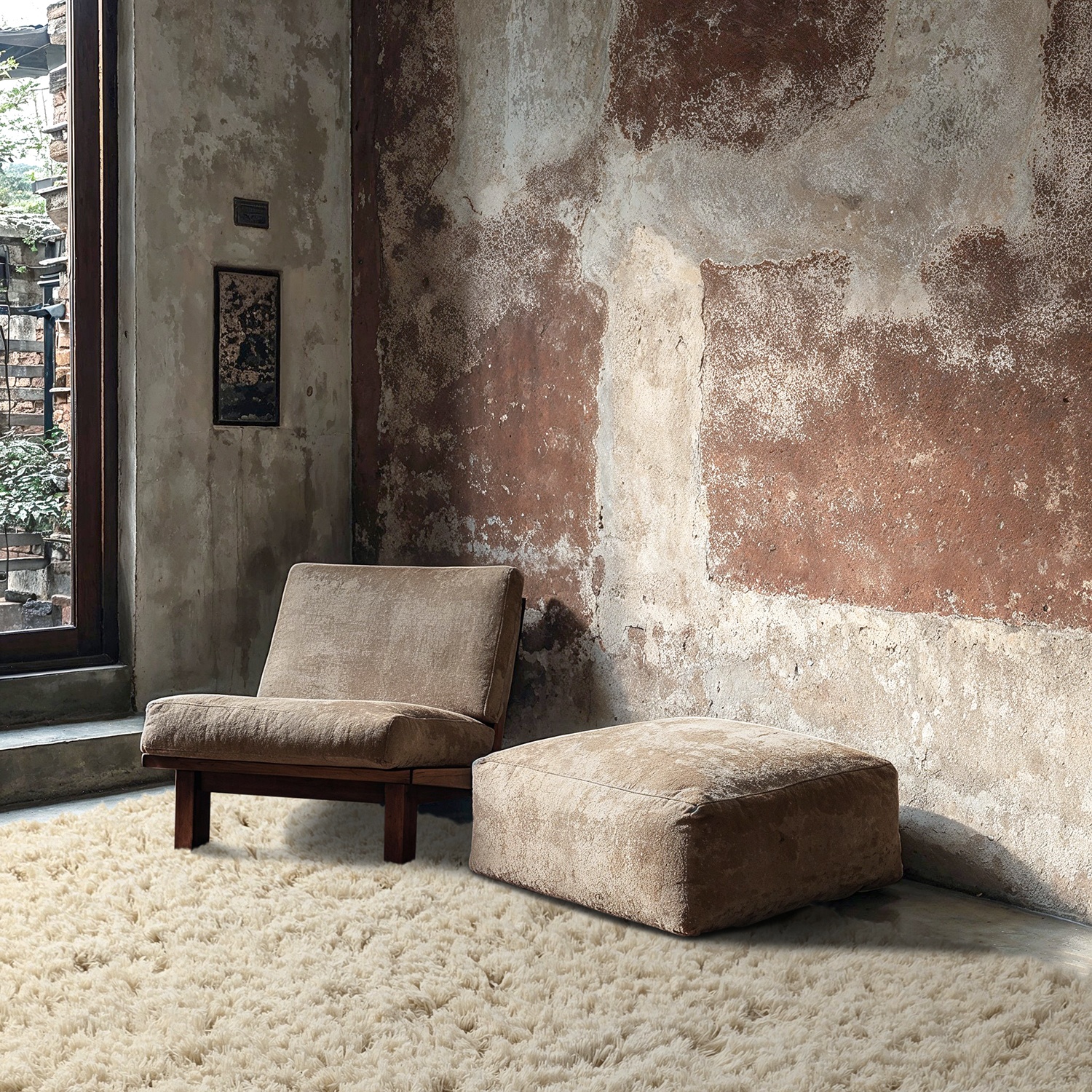 Ryamatta 'Fassale Handvävd Ull' - Beige