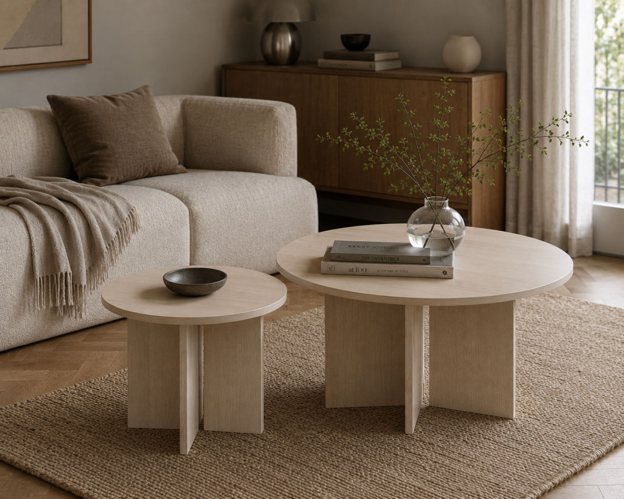 Soffbord 'Créme' Runt 75cm - Vitpigmenterad